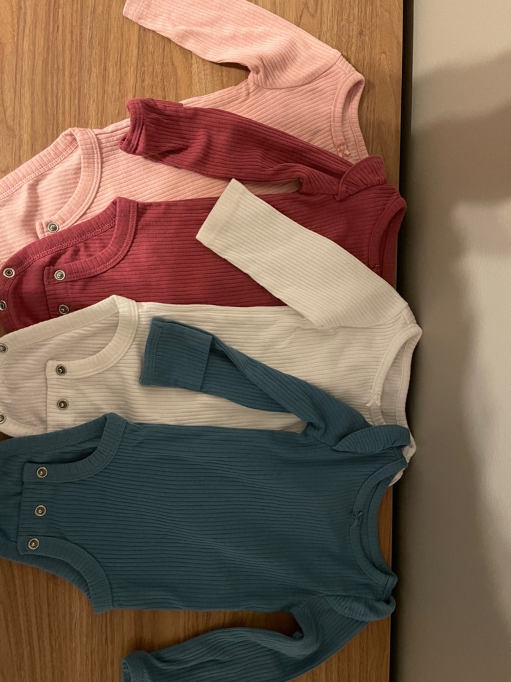 Carters Ribbed Long Sleeve Baby Bodysuit Set - Pink, Wine, White, Teal